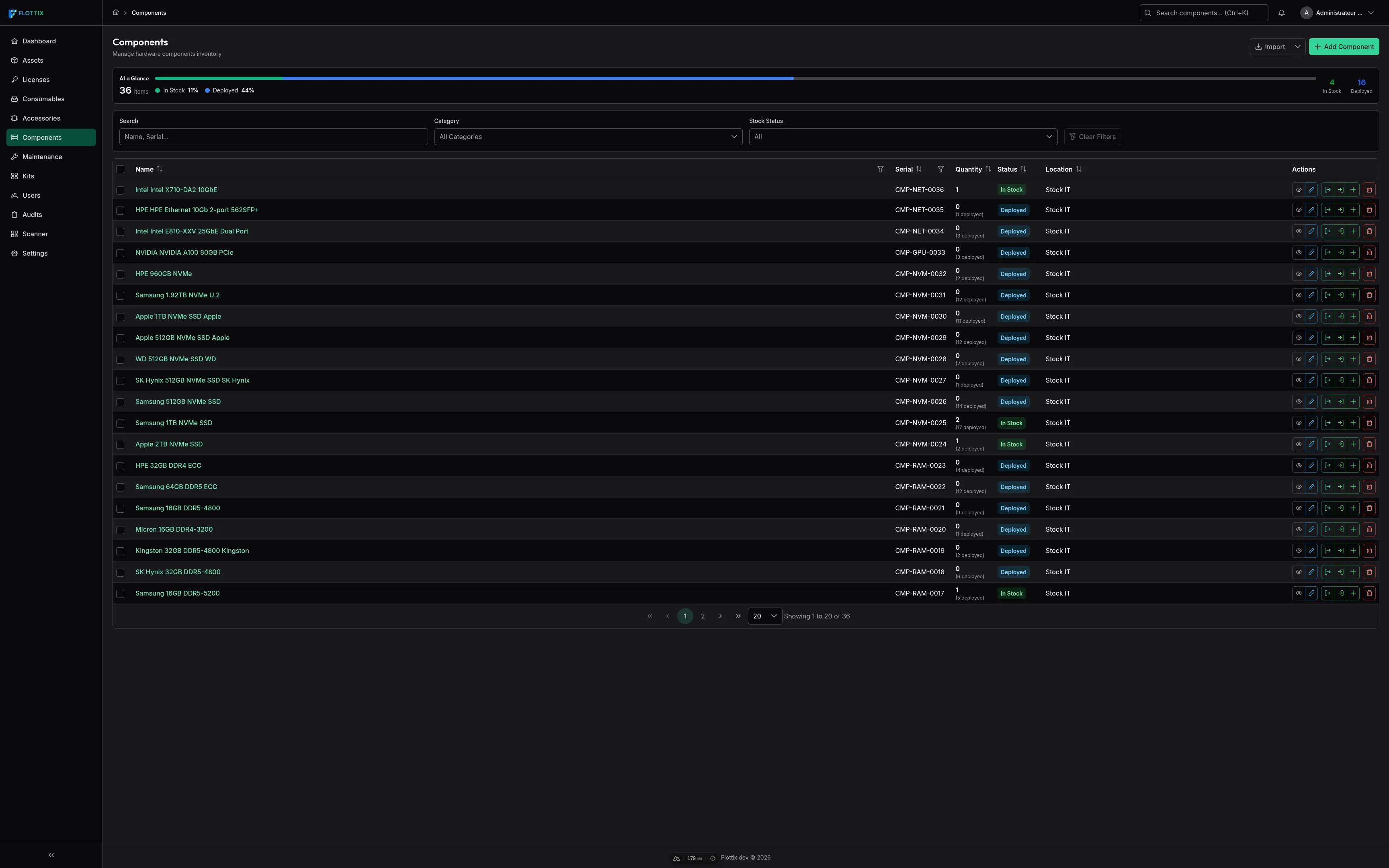 Components Inventory in Dark Mode