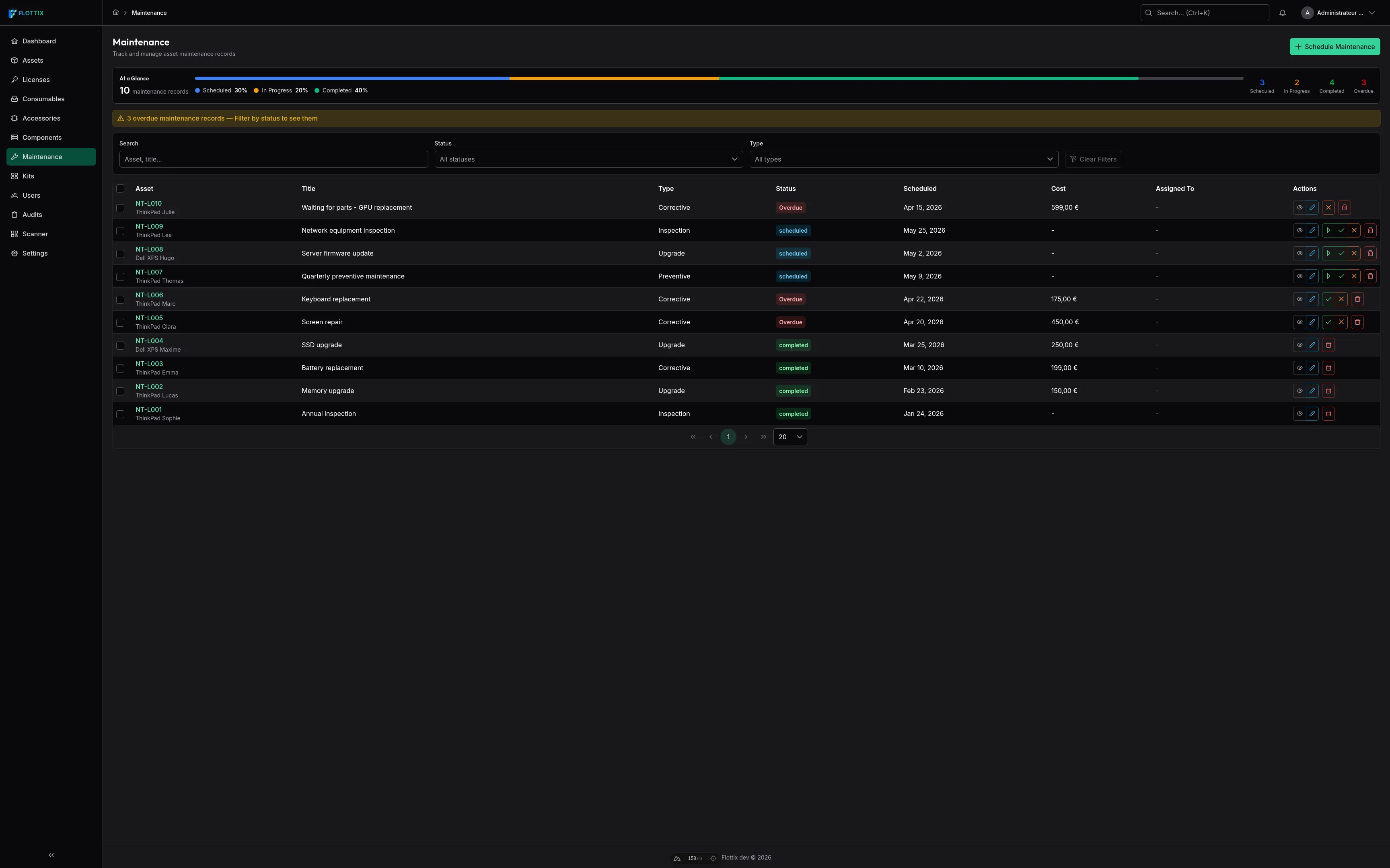 Maintenance Schedule in Dark Mode