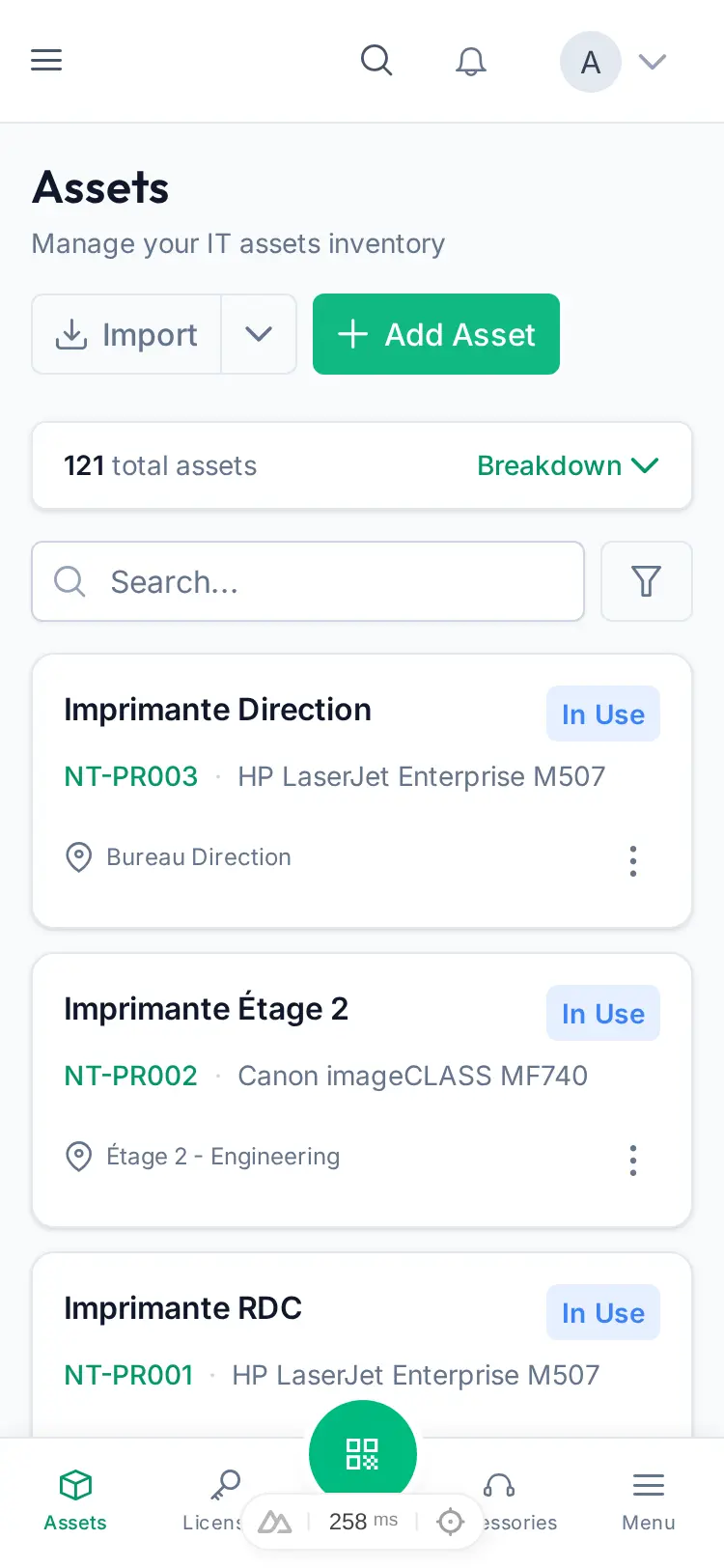 Mobile Asset List View