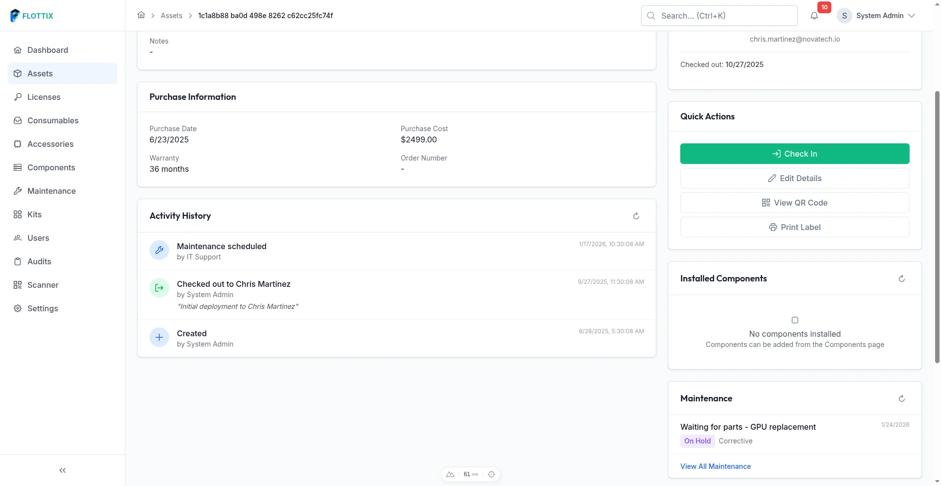 Asset Maintenance History