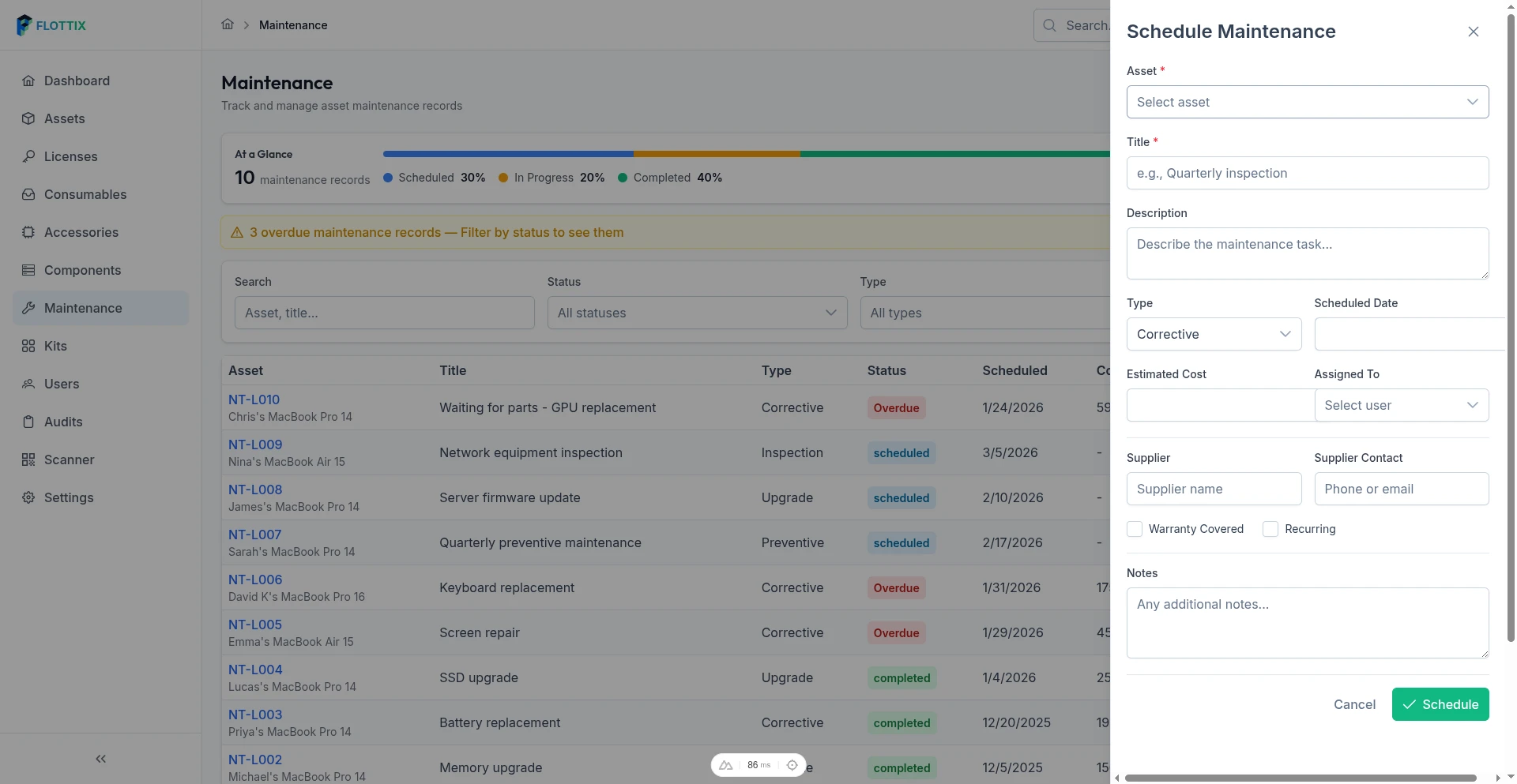 Schedule Maintenance Form